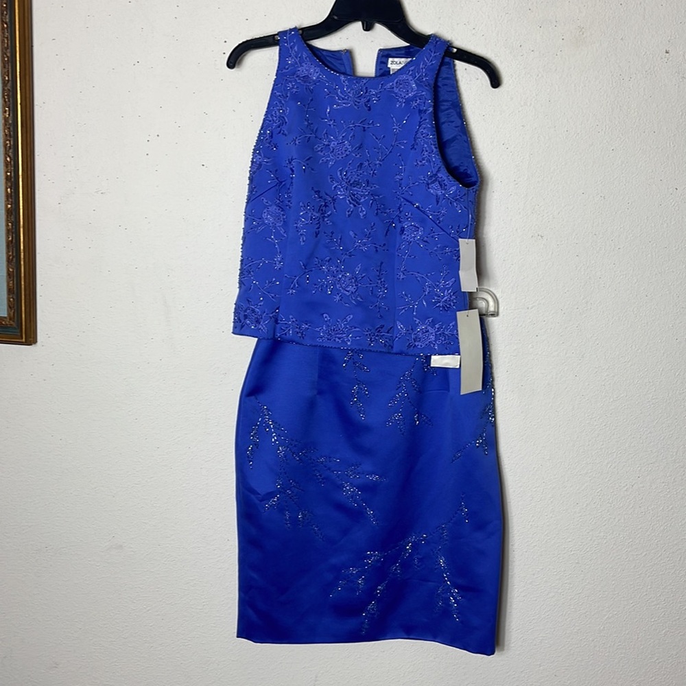 Blue Beaded Evening Zola. Knee length skirt Set /Dress 10